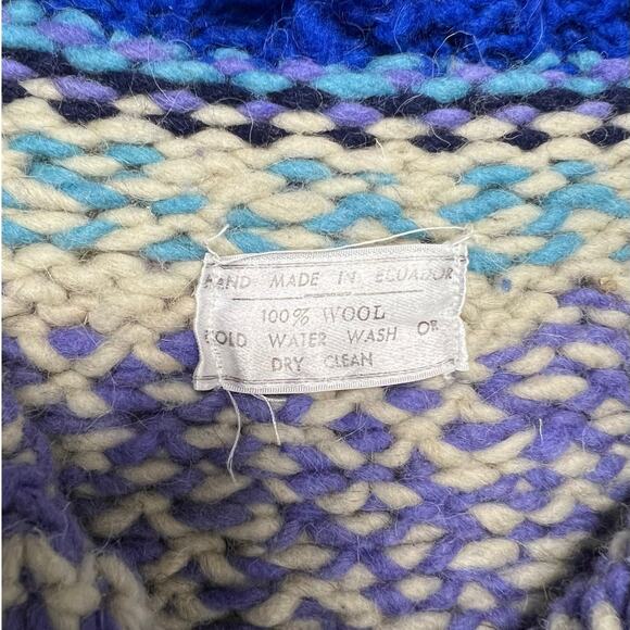 Vintage Handmade Ecuador 100% Wool Chunky Button Up Sweater Cardigan - Picture 6 of 11